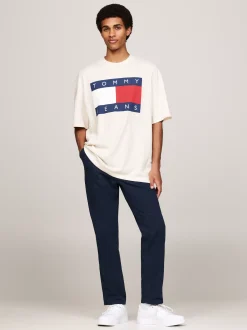 T-Shirty*Tommy Hilfiger T-shirt Oversize Z Flagą Tommy ANCIENT WHITE MELANGE