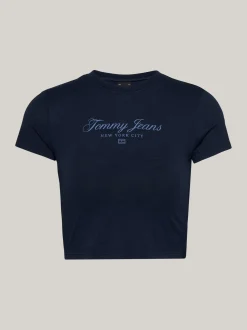 T-Shirty*Tommy Hilfiger T-shirt Tommy O Skróconym, Wąskim Kroju DARK NIGHT NAVY