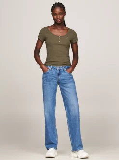 T-Shirty*Tommy Hilfiger T-shirt Z Dekoltem W Kształcie Litery U FATIGUE GREEN