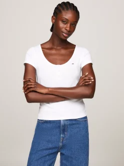 T-Shirty*Tommy Hilfiger T-shirt Z Dekoltem W Kształcie Litery U WHITE
