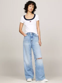 T-Shirty*Tommy Hilfiger T-shirt Z Dekoltem W Kształcie U I Naszywką Tommy WHITE