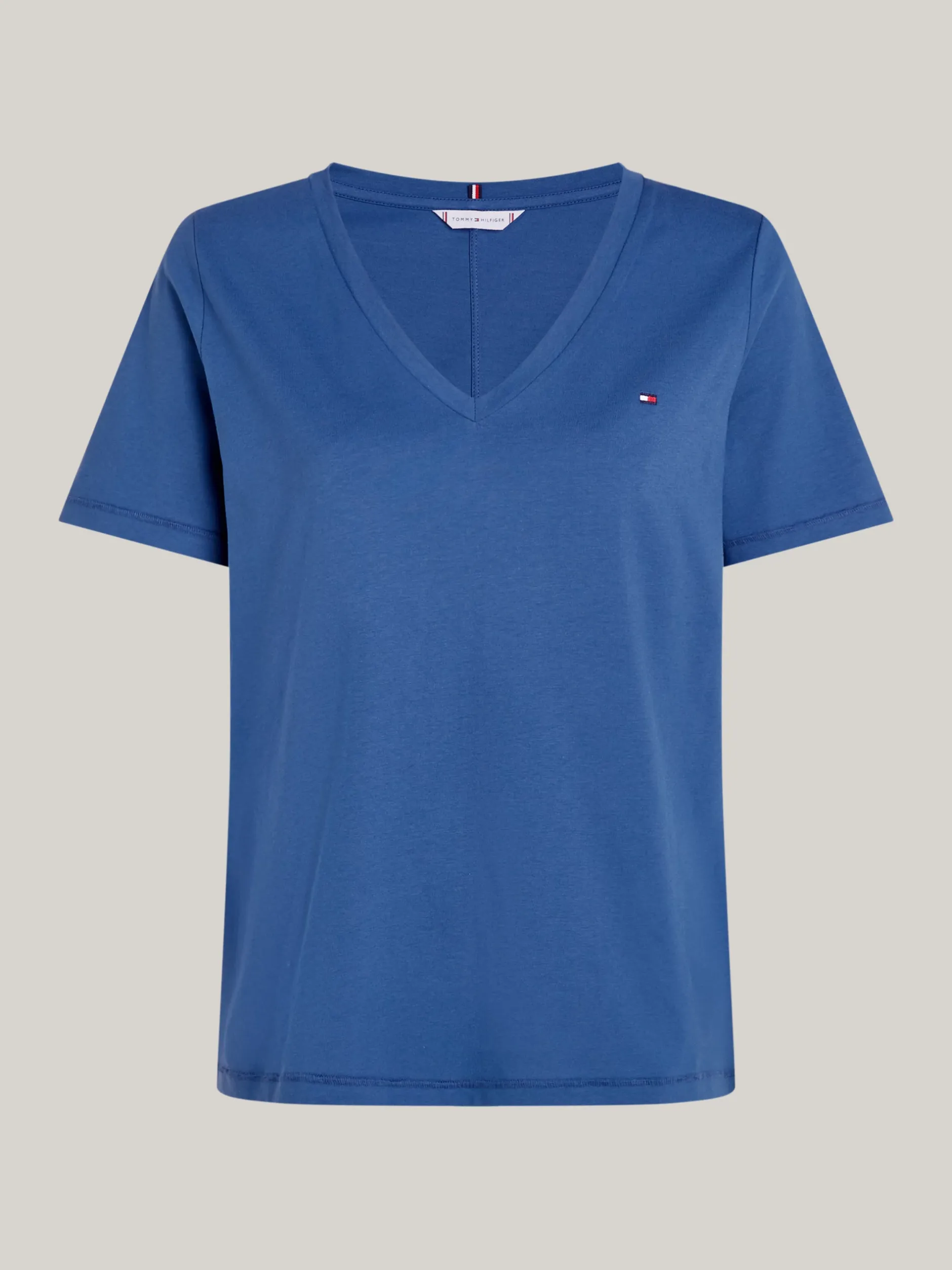 T-Shirty*Tommy Hilfiger T-shirt Z Dekoltem W Szpic Z Flagą FOSSIL BLUE