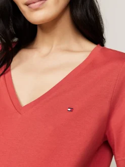 T-Shirty*Tommy Hilfiger T-shirt Z Dekoltem W Szpic Z Flagą TERRA RED