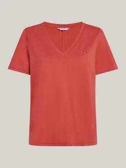 T-Shirty*Tommy Hilfiger T-shirt Z Dekoltem W Szpic Z Flagą TERRA RED