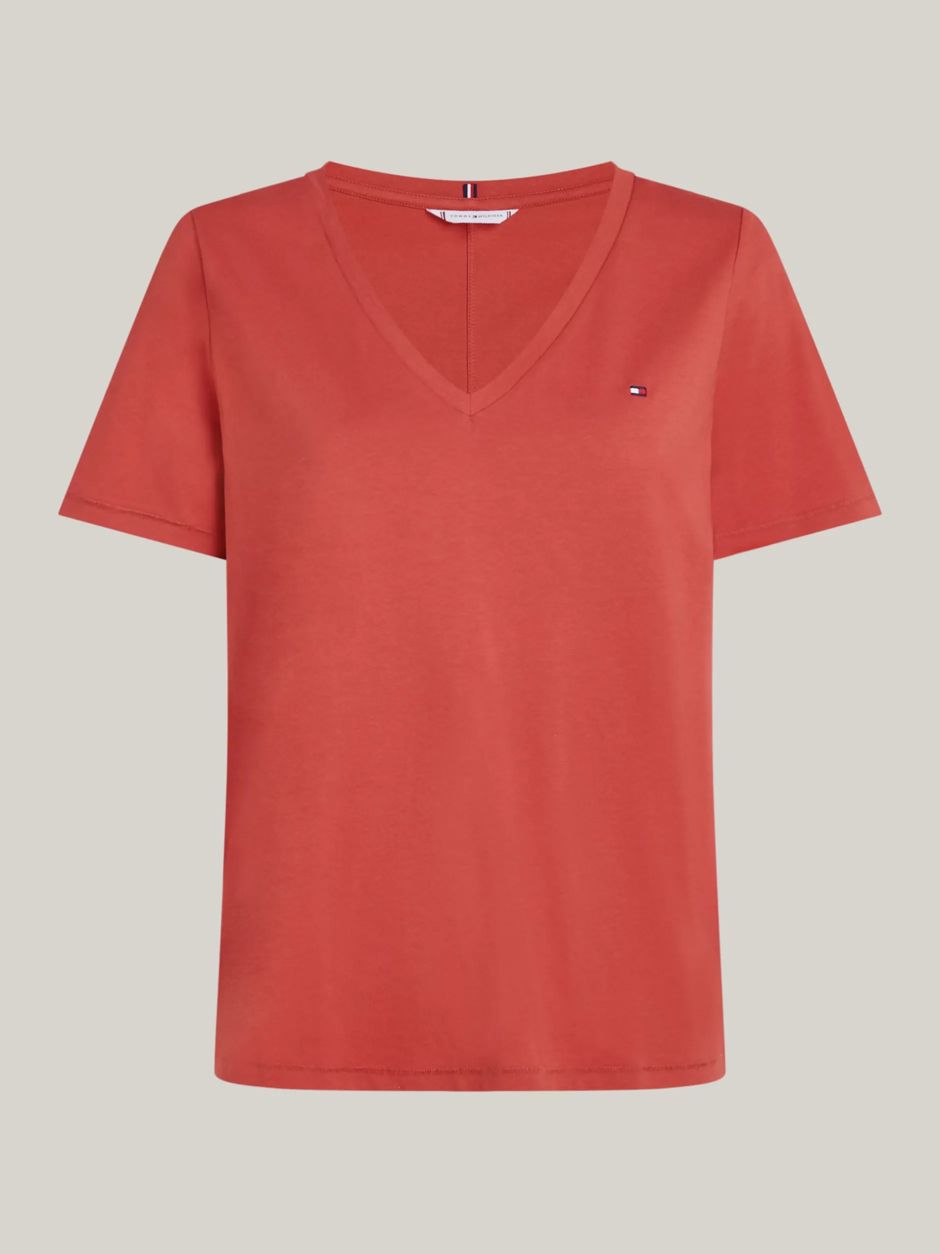 T-Shirty*Tommy Hilfiger T-shirt Z Dekoltem W Szpic Z Flagą TERRA RED