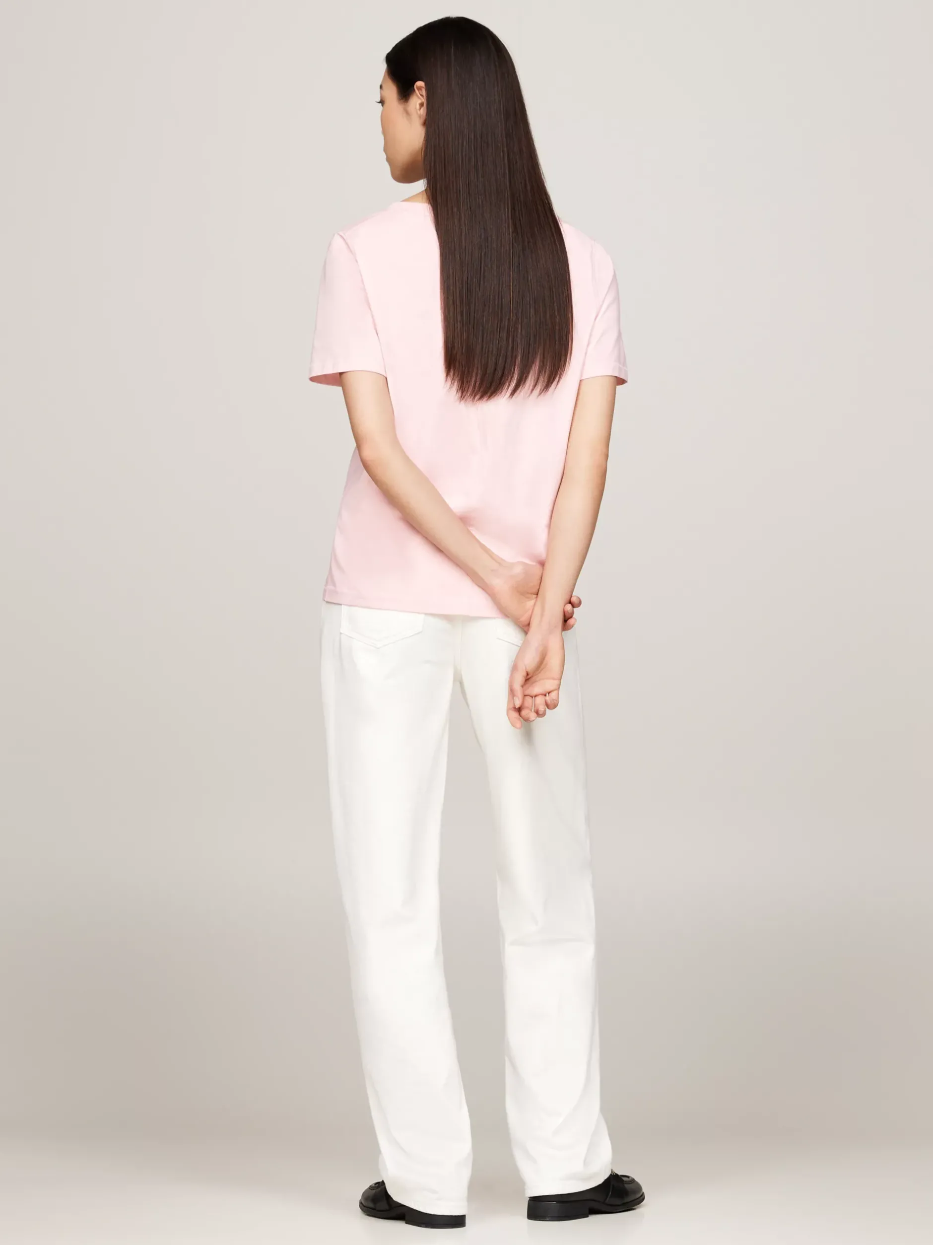 T-Shirty*Tommy Hilfiger T-shirt Z Dekoltem W Szpic I Haftem Z Flagą DELICATE PINK