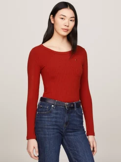 T-Shirty*Tommy Hilfiger T-shirt Z Długim Rękawem I Dekoltem W łódkę DARK MAGMA