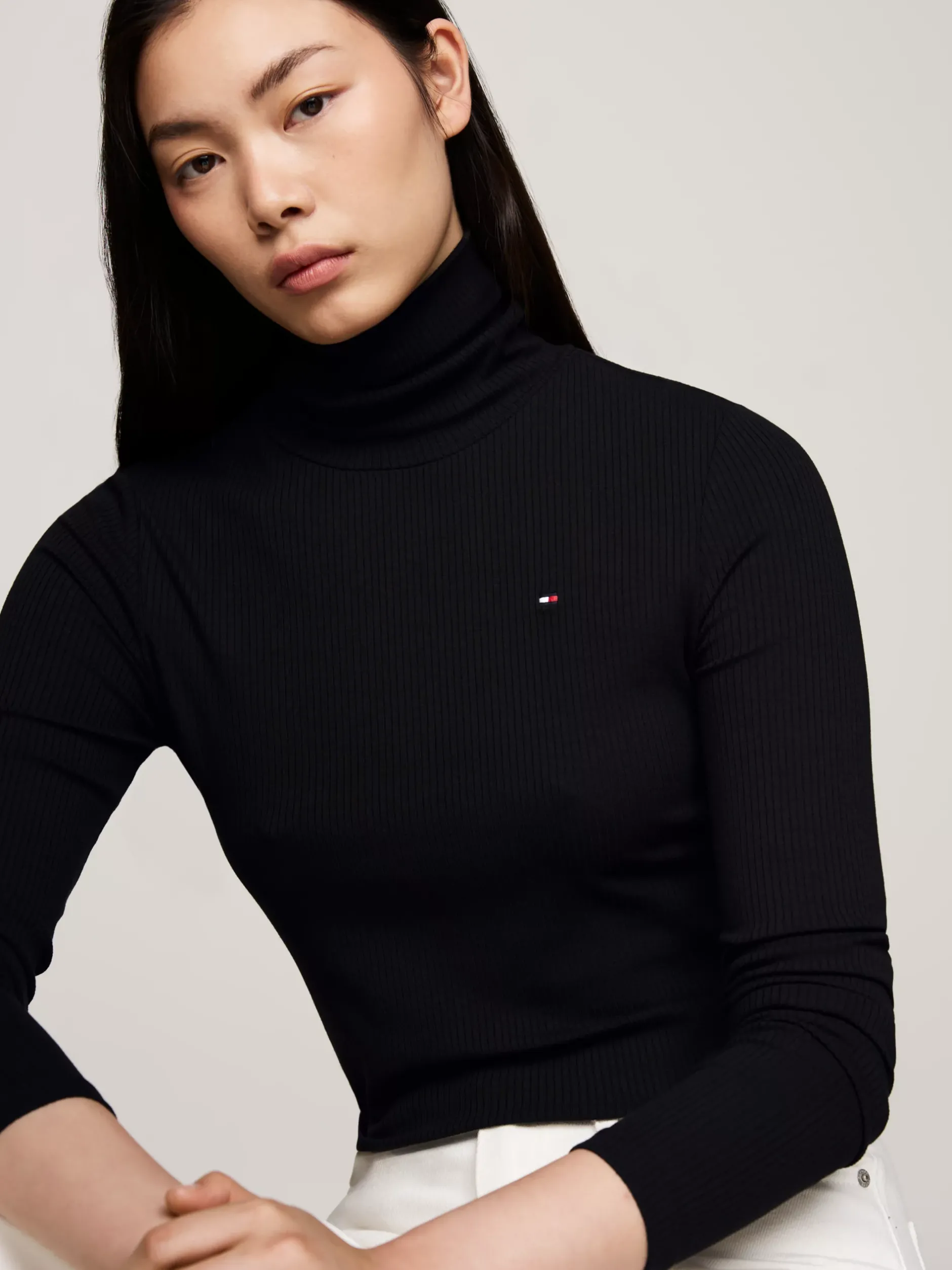 T-Shirty*Tommy Hilfiger T-shirt Z Długim Rękawem I Golfem BLACK