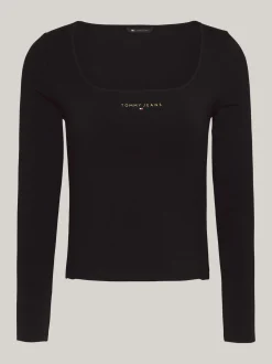 T-Shirty*Tommy Hilfiger T-shirt Z Długim Rękawem I Metalicznym Logo BLACK