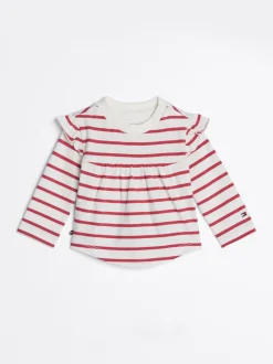 Dziewczynki|Chłopcy*Tommy Hilfiger T-shirt Z Długim Rękawem W Paski Z Falbankami HERITAGE PINK STRIPE