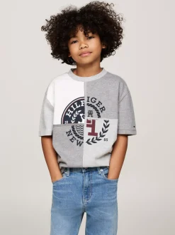 T-Shirty I Koszulki Polo*Tommy Hilfiger T-shirt Z Dwuczęściowym Logo GREYS HEATHER MIX
