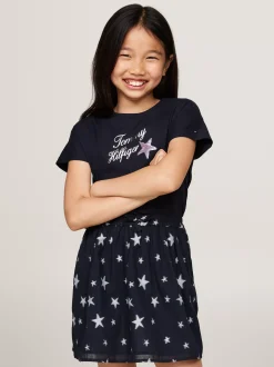 Topy I T-Shirty*Tommy Hilfiger T-shirt Z Gwiazdą Z Cekinów I Kaligrafowanym Logo DESERT SKY