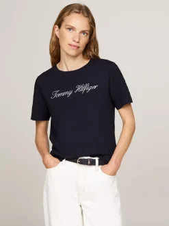 T-Shirty*Tommy Hilfiger T-shirt Z Kaligrafowanym Logo NOS DESERT SKY