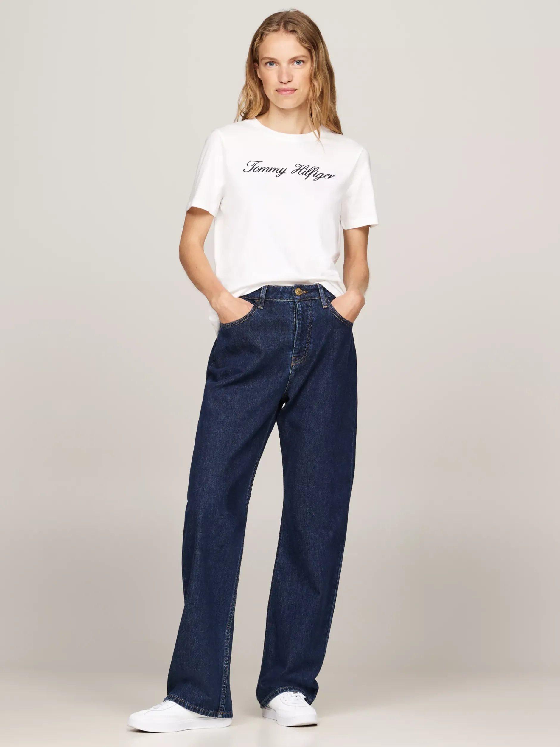 T-Shirty*Tommy Hilfiger T-shirt Z Kaligrafowanym Logo NOS ECRU