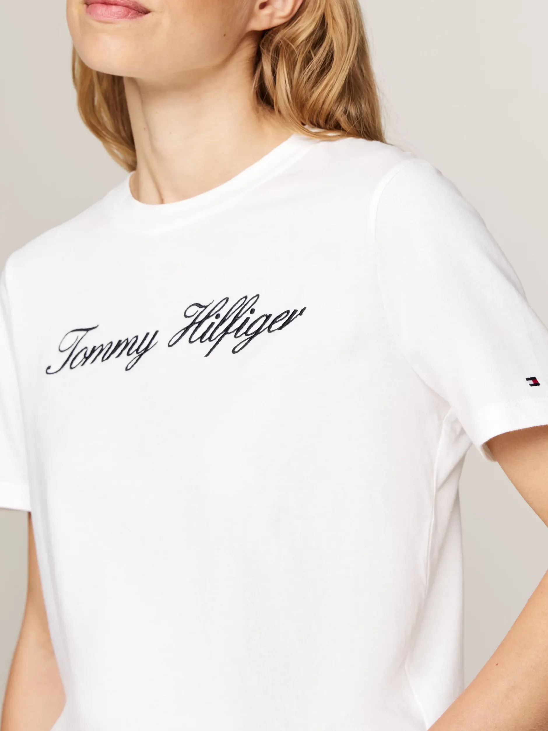 T-Shirty*Tommy Hilfiger T-shirt Z Kaligrafowanym Logo NOS ECRU