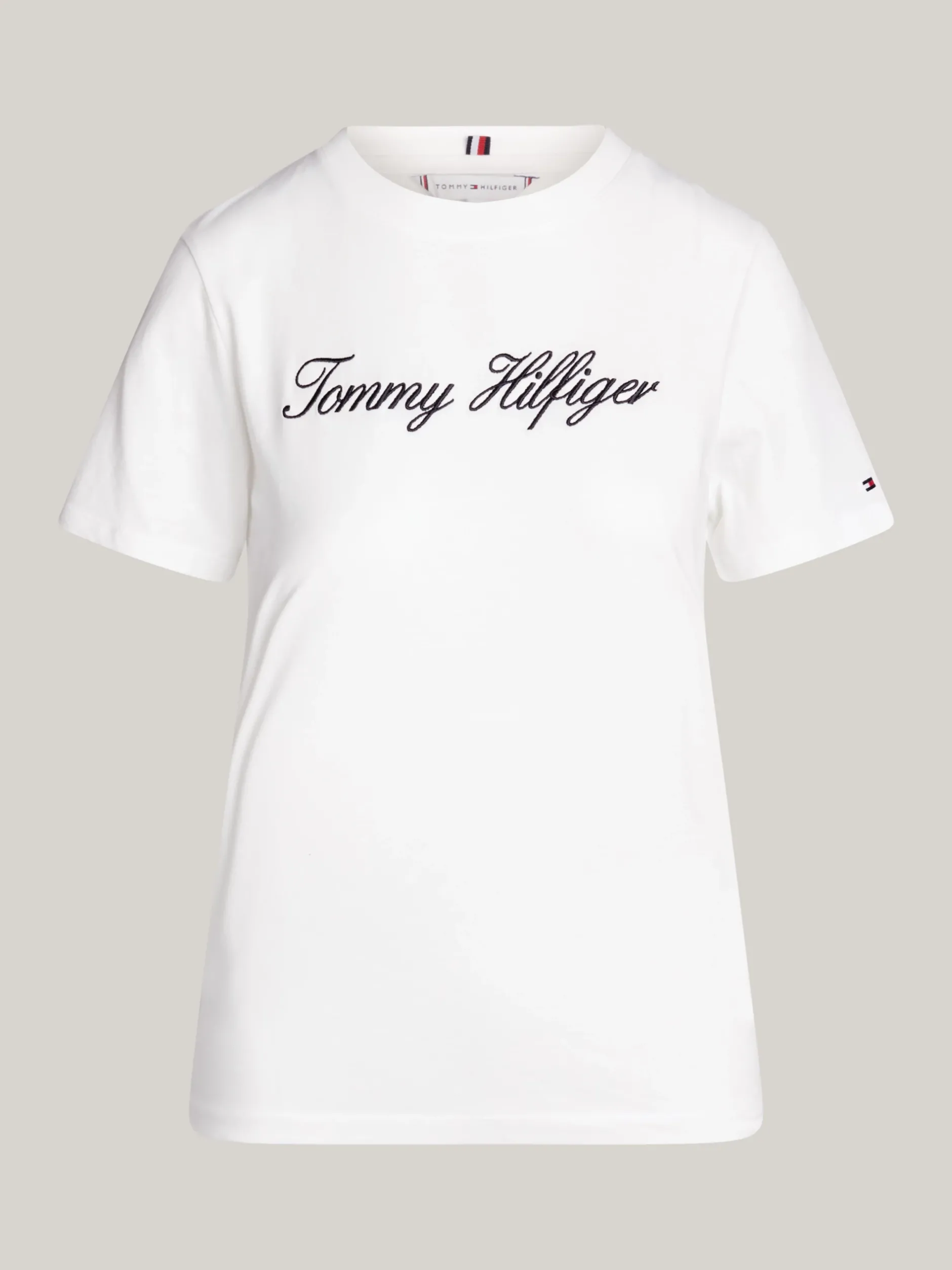 T-Shirty*Tommy Hilfiger T-shirt Z Kaligrafowanym Logo NOS ECRU