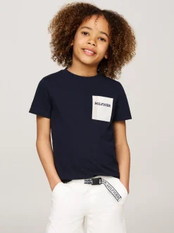 T-Shirty I Koszulki Polo*Tommy Hilfiger T-shirt Z Kieszenią W Kratę I Logo DESERT SKY