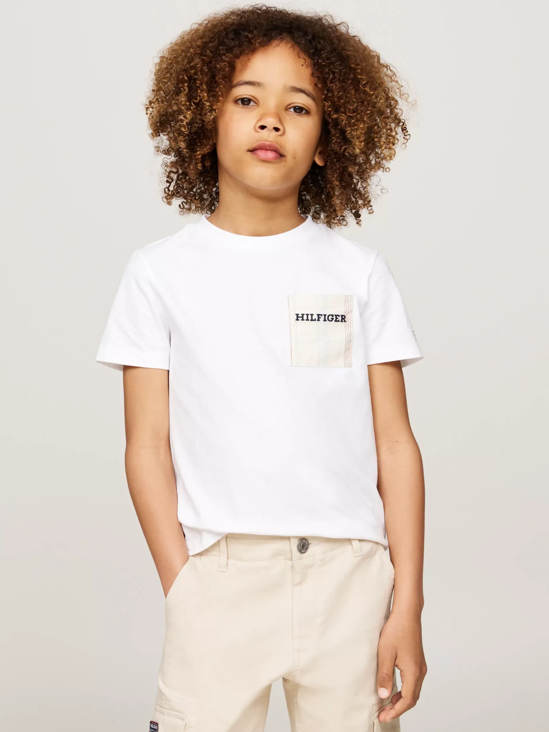 T-Shirty I Koszulki Polo*Tommy Hilfiger T-shirt Z Kieszenią W Kratę I Logo WHITE