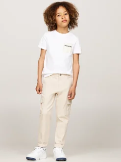 T-Shirty I Koszulki Polo*Tommy Hilfiger T-shirt Z Kieszenią W Kratę I Logo WHITE