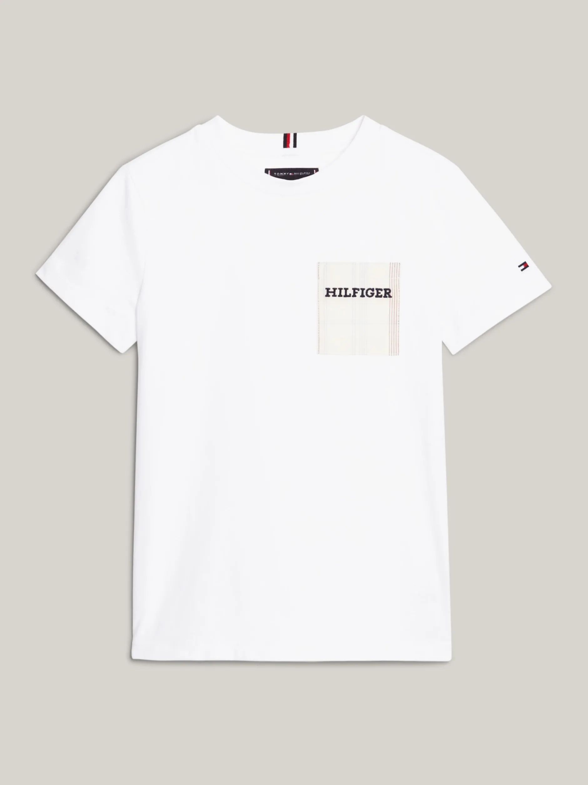 T-Shirty I Koszulki Polo*Tommy Hilfiger T-shirt Z Kieszenią W Kratę I Logo WHITE