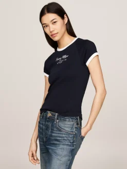 T-Shirty*Tommy Hilfiger T-shirt Z Kontrastowym Wykończeniem I Logo DESERT SKY