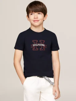 T-Shirty I Koszulki Polo*Tommy Hilfiger T-shirt Z Logo Hilfiger Wykonanym Czcionką Monotypową DESERT SKY