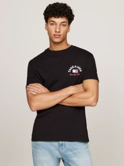 T-Shirty*Tommy Hilfiger T-shirt Z Napisem I Grafiką Z Tyłu BLACK