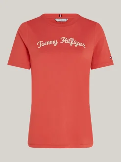 T-Shirty*Tommy Hilfiger T-shirt Z Napisem Z Kolekcji Curve TERRA RED