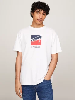 T-Shirty*Tommy Hilfiger T-shirt Z Okrągłym Dekoltem Z Logo WHITE