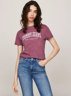 T-Shirty*Tommy Hilfiger T-shirt Z Okrągłym Dekoltem I Logo DEEP ROUGE