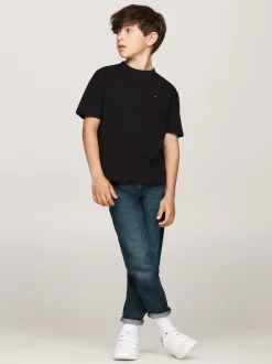 T-Shirty I Koszulki Polo*Tommy Hilfiger T-shirt Z Okrągłym Dekoltem I Haftem Z Flagą BLACK