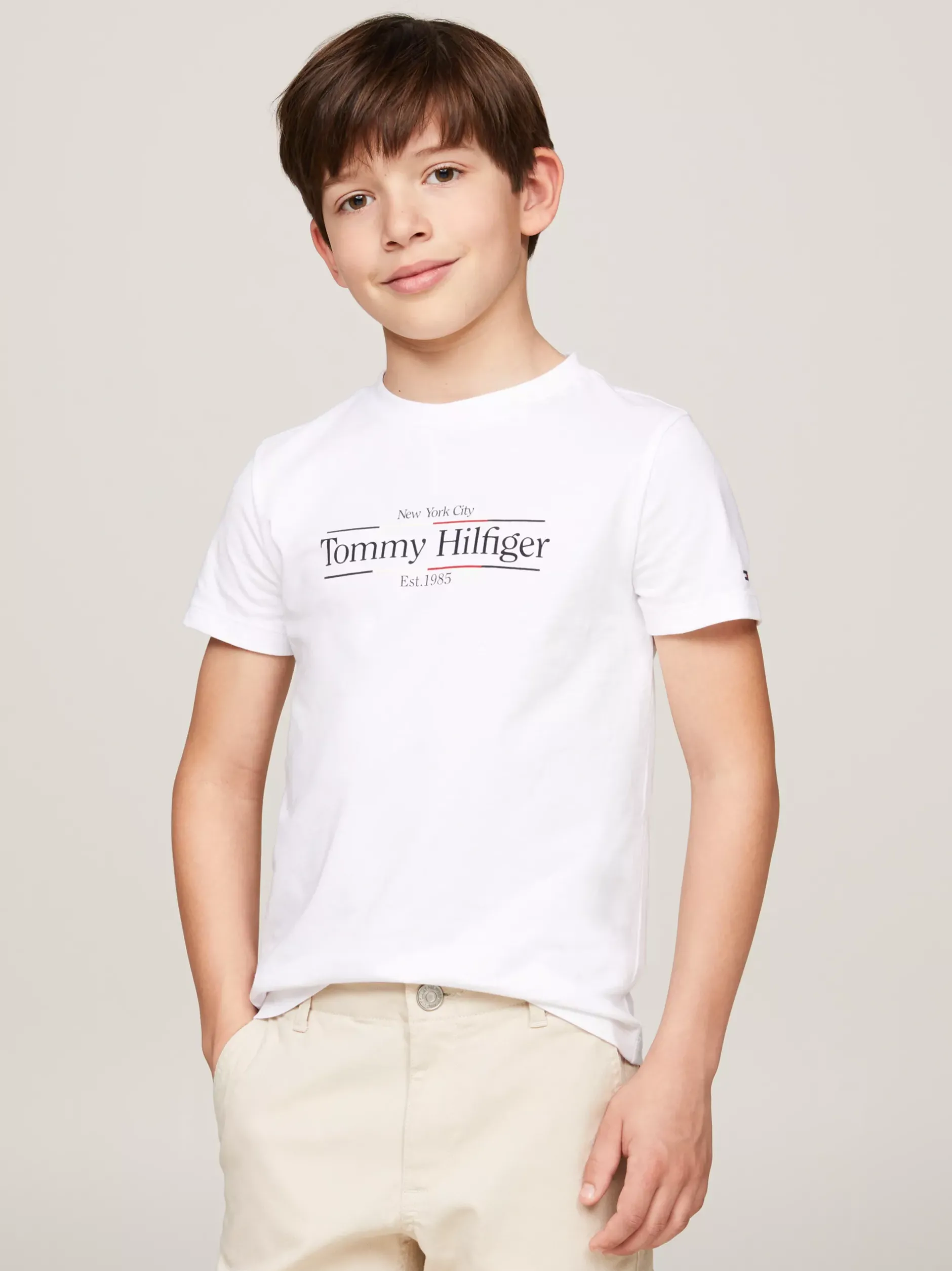 T-Shirty I Koszulki Polo*Tommy Hilfiger T-shirt Z Okrągłym Dekoltem I Nadrukiem Z Logo WHITE