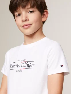 T-Shirty I Koszulki Polo*Tommy Hilfiger T-shirt Z Okrągłym Dekoltem I Nadrukiem Z Logo WHITE
