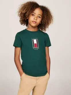 T-Shirty I Koszulki Polo*Tommy Hilfiger T-shirt Z Okrągłym Dekoltem I Logo Z Flagą ORNAMENTAL GREEN