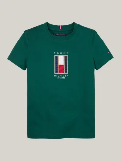 T-Shirty I Koszulki Polo*Tommy Hilfiger T-shirt Z Okrągłym Dekoltem I Logo Z Flagą ORNAMENTAL GREEN
