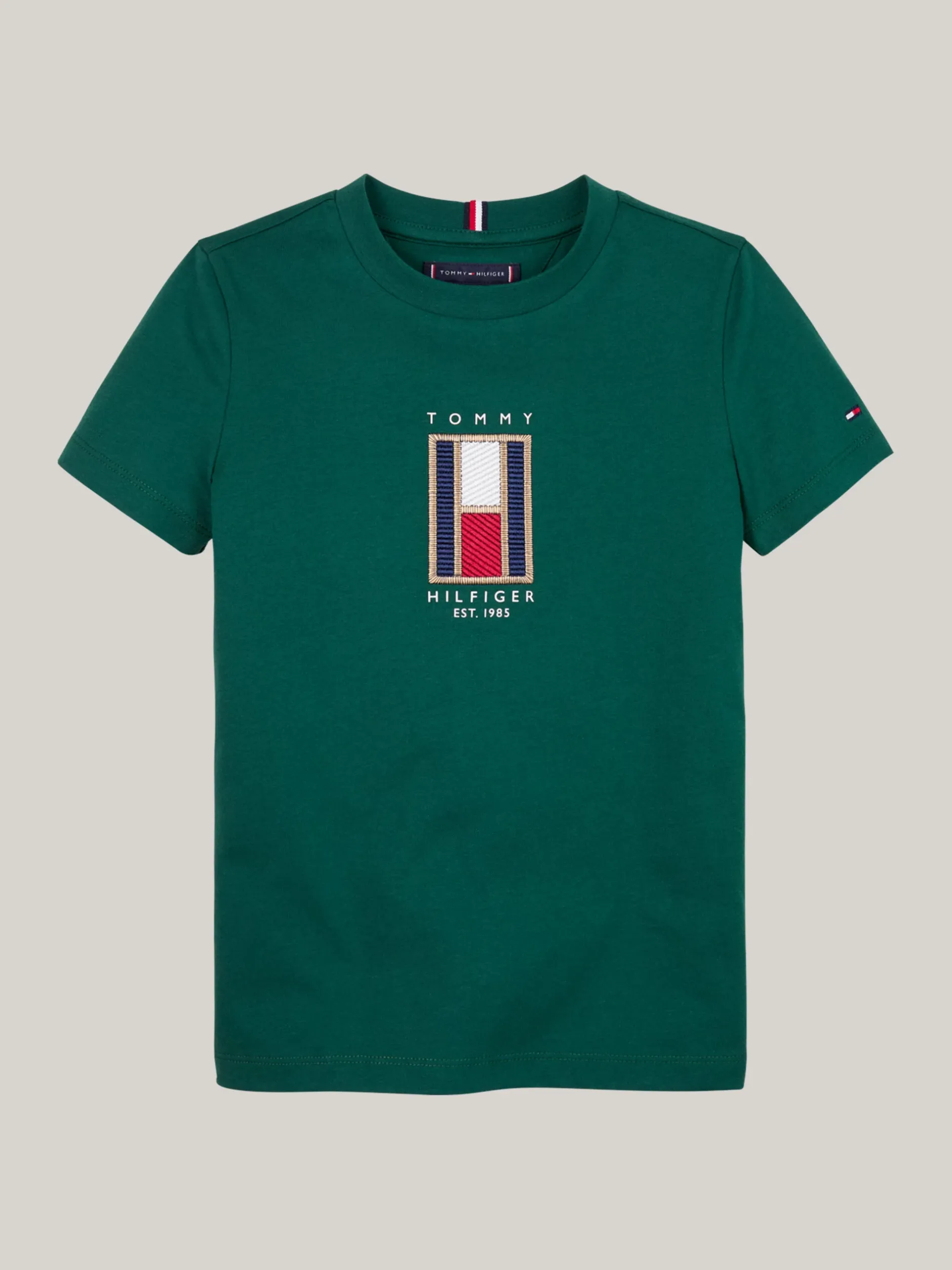 T-Shirty I Koszulki Polo*Tommy Hilfiger T-shirt Z Okrągłym Dekoltem I Logo Z Flagą ORNAMENTAL GREEN