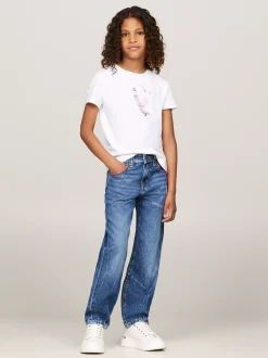 Topy I T-Shirty*Tommy Hilfiger T-shirt Z Okrągłym Dekoltem I Foliowym Logo WHITE