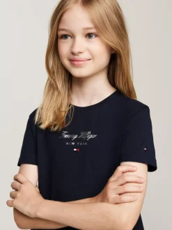 Topy I T-Shirty*Tommy Hilfiger T-shirt Z Okrągłym Dekoltem I Metalicznym Logo DESERT SKY