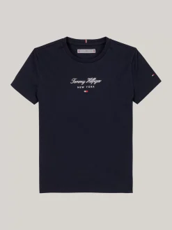Topy I T-Shirty*Tommy Hilfiger T-shirt Z Okrągłym Dekoltem I Metalicznym Logo DESERT SKY