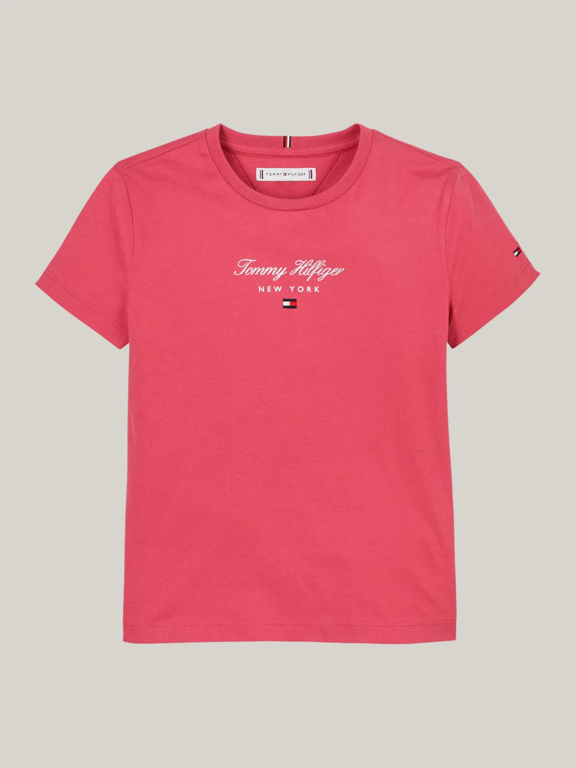 Topy I T-Shirty*Tommy Hilfiger T-shirt Z Okrągłym Dekoltem I Metalicznym Logo HERITAGE PINK