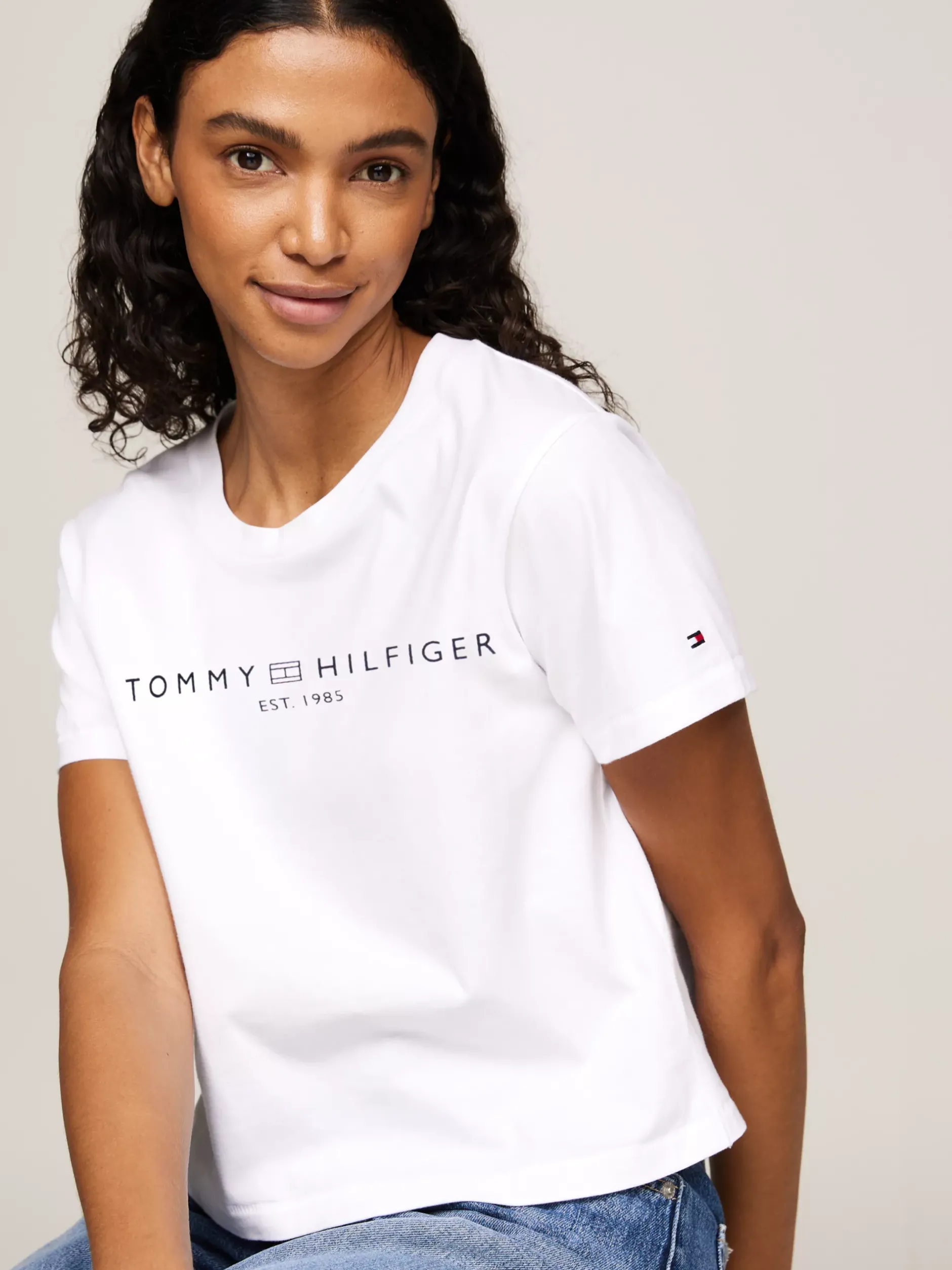 T-Shirty*Tommy Hilfiger T-shirt Z Okrągłym Dekoltem I Szwem TH OPTIC WHITE