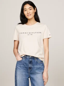 T-Shirty*Tommy Hilfiger T-shirt Z Okrągłym Dekoltem I Logo CLASSIC BEIGE