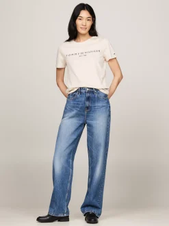 T-Shirty*Tommy Hilfiger T-shirt Z Okrągłym Dekoltem I Logo CLASSIC BEIGE