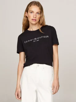 T-Shirty*Tommy Hilfiger T-shirt Z Okrągłym Dekoltem I Logo BLACK