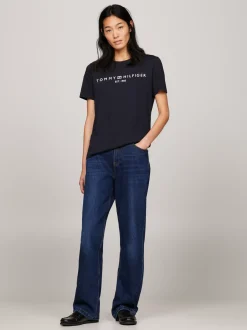 T-Shirty*Tommy Hilfiger T-shirt Z Okrągłym Dekoltem I Logo DESERT SKY