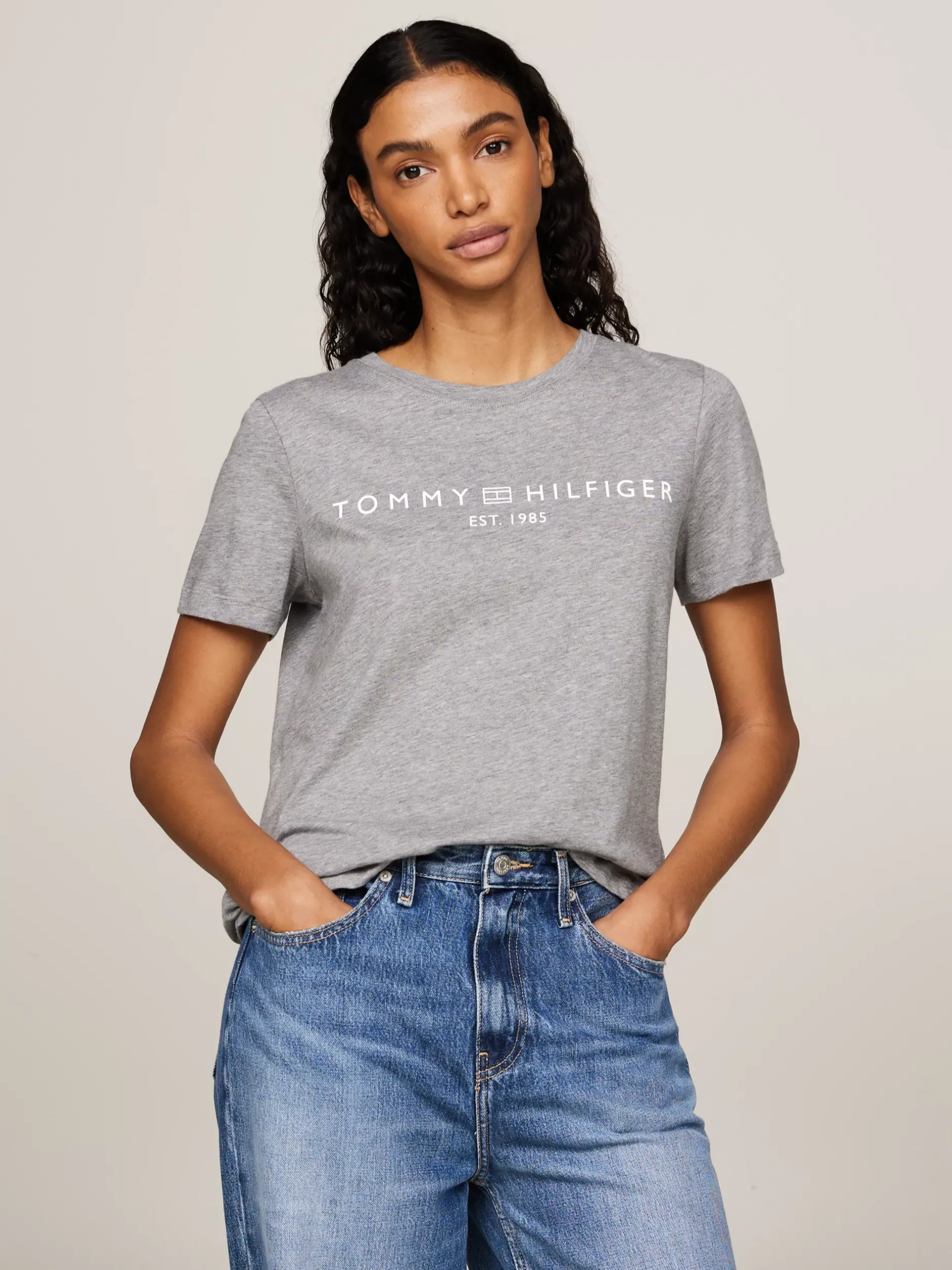 T-Shirty*Tommy Hilfiger T-shirt Z Okrągłym Dekoltem I Logo MEDIUM HEATHER GREY