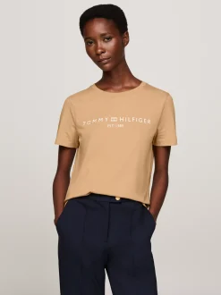 T-Shirty*Tommy Hilfiger T-shirt Z Okrągłym Dekoltem I Logo CLASSIC KHAKI