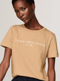 T-Shirty*Tommy Hilfiger T-shirt Z Okrągłym Dekoltem I Logo CLASSIC KHAKI