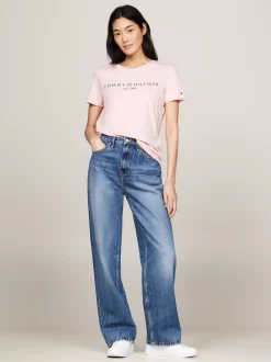 T-Shirty*Tommy Hilfiger T-shirt Z Okrągłym Dekoltem I Logo DELICATE PINK