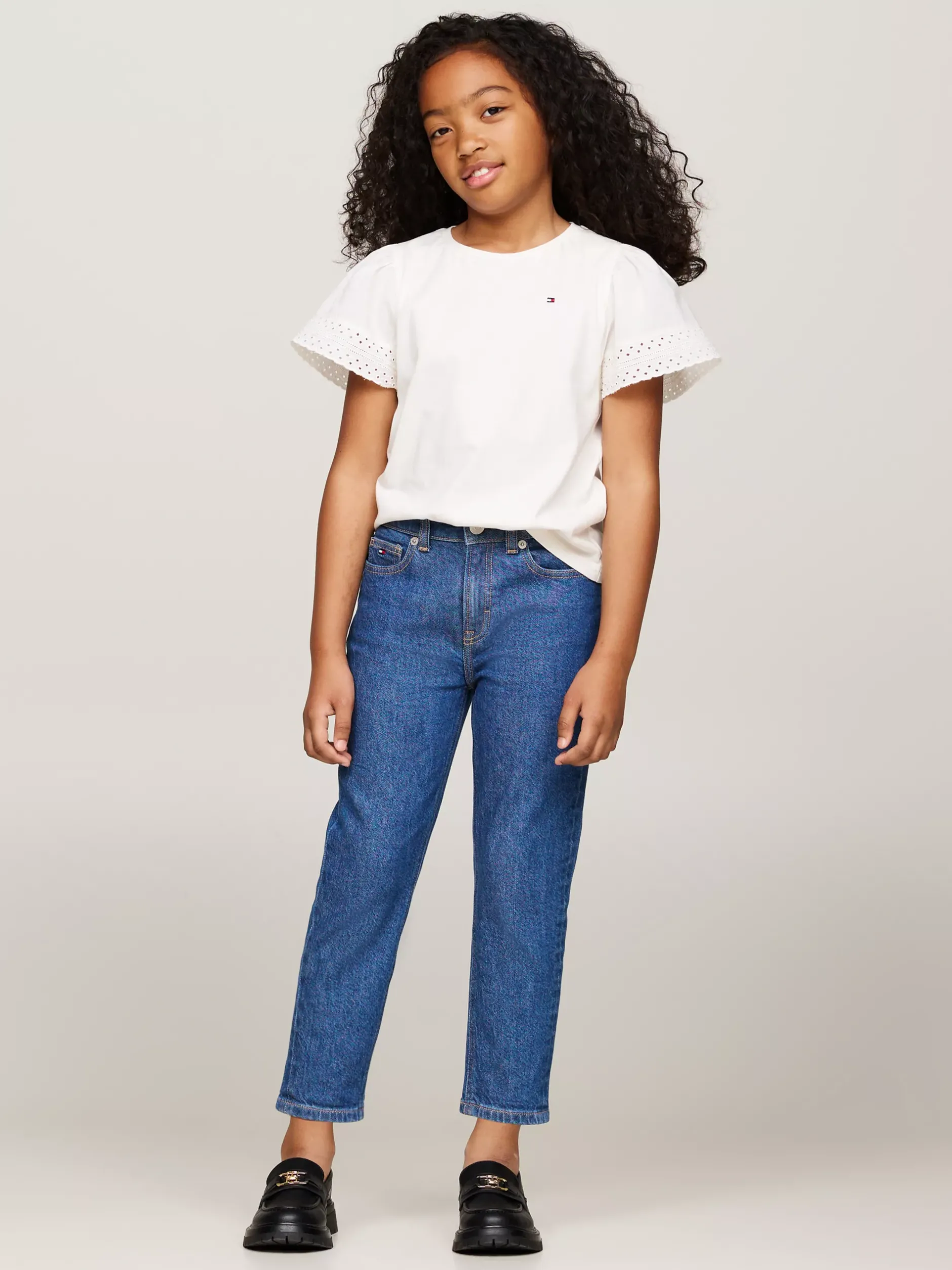 Topy I T-Shirty*Tommy Hilfiger T-shirt Z Rękawami Z Haftem Angielskim ANCIENT WHITE